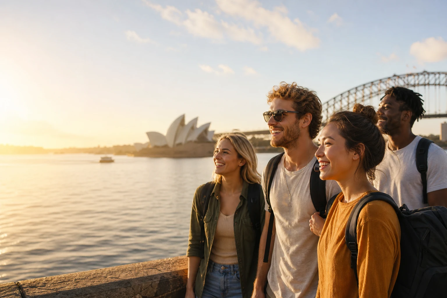 Young travellers at Sydney Harbour — Australia work and holiday pathway